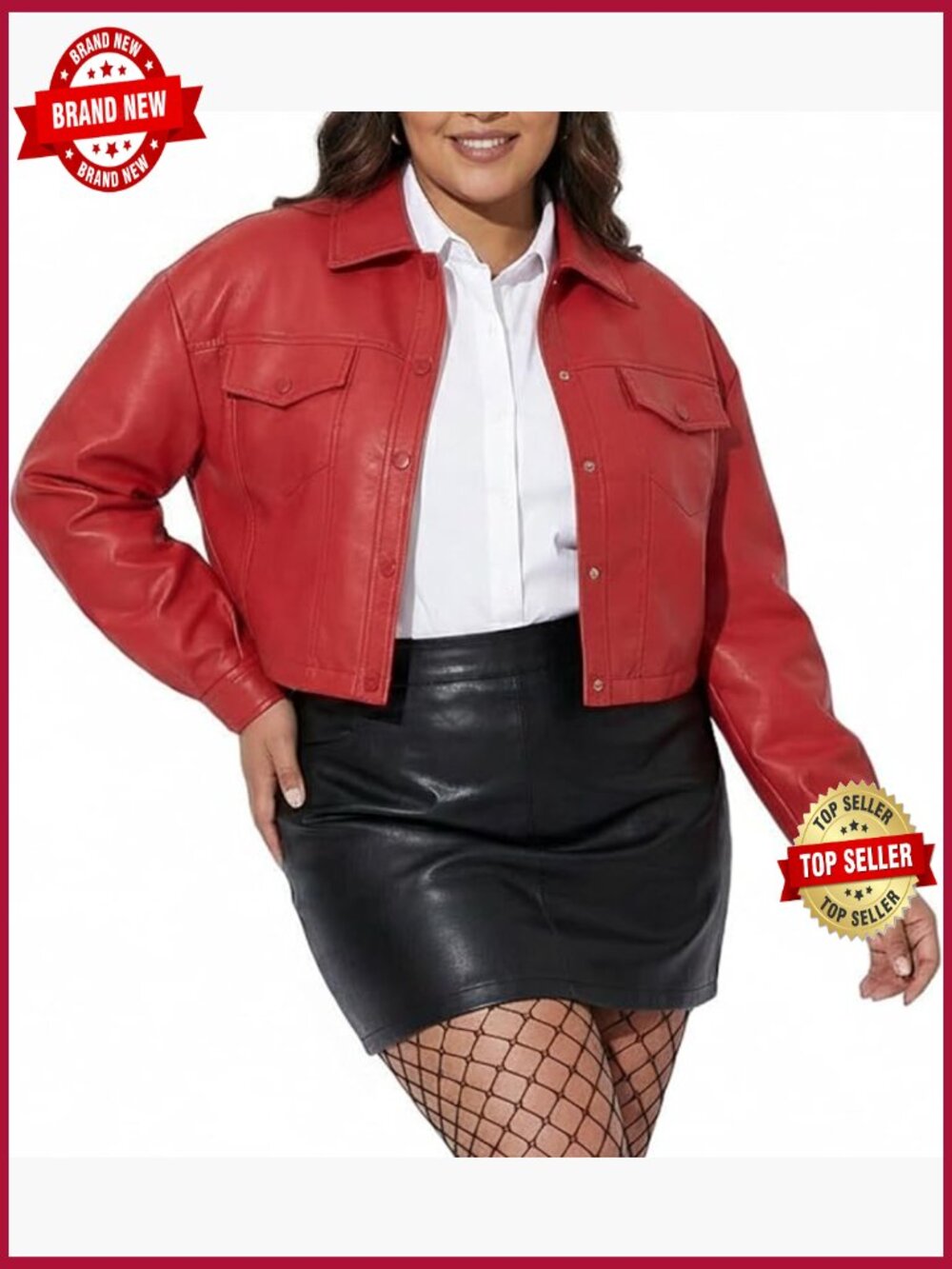 Plus Size Faux Leather Cropped Biker Jacket Trendy Going Out Top